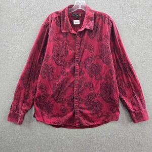G by Guess Men Button Up Shirt 2XL Red Floral Paisley Long Sleeve Collar Cotton